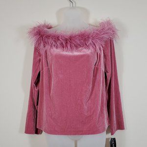 Cachet Velvet Ostrich Feather Off Shoulder Top NWT